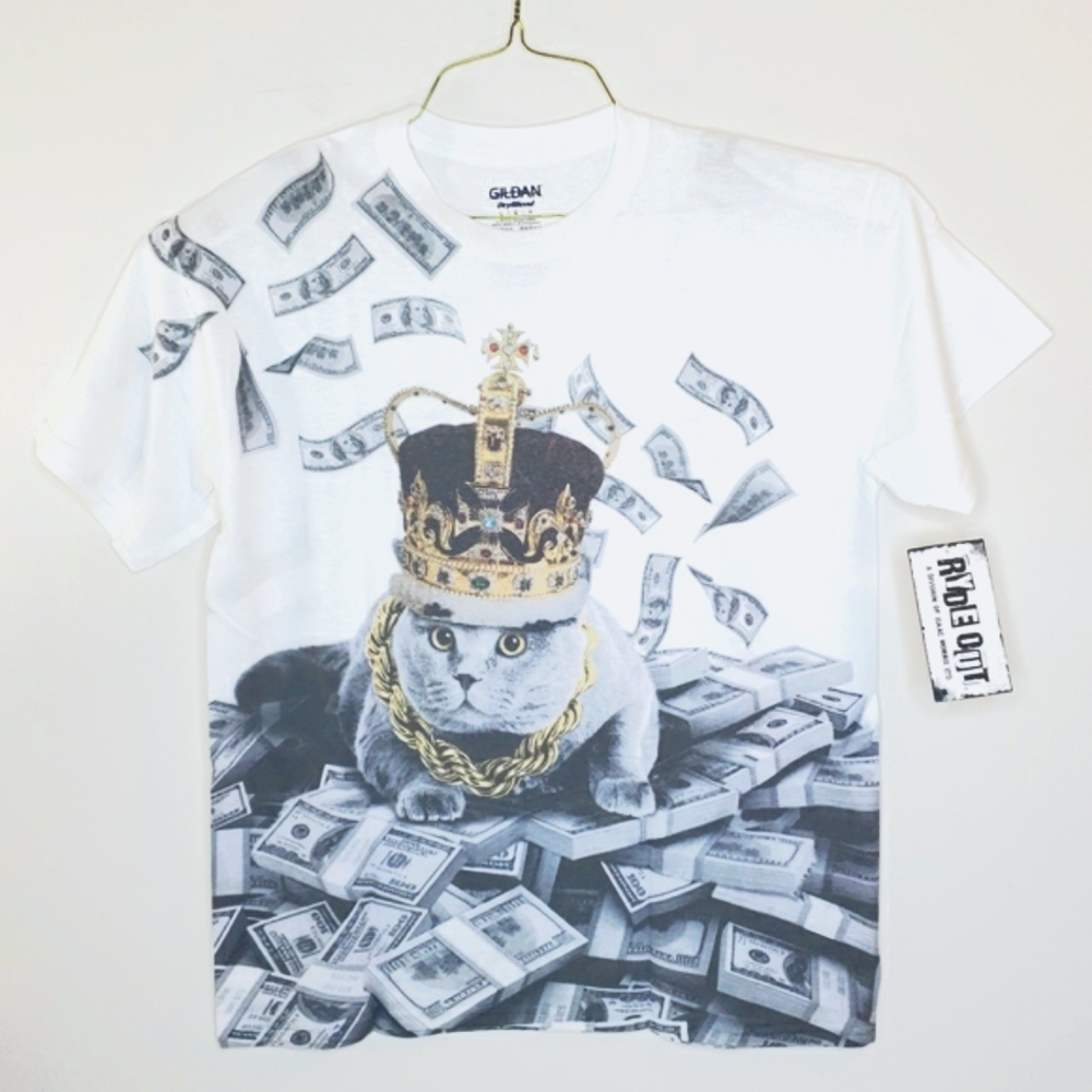 Gray Cat tee Notorious B.I.G. Hip Hop Kitty Rapper Gangsta Thug Cat  XL